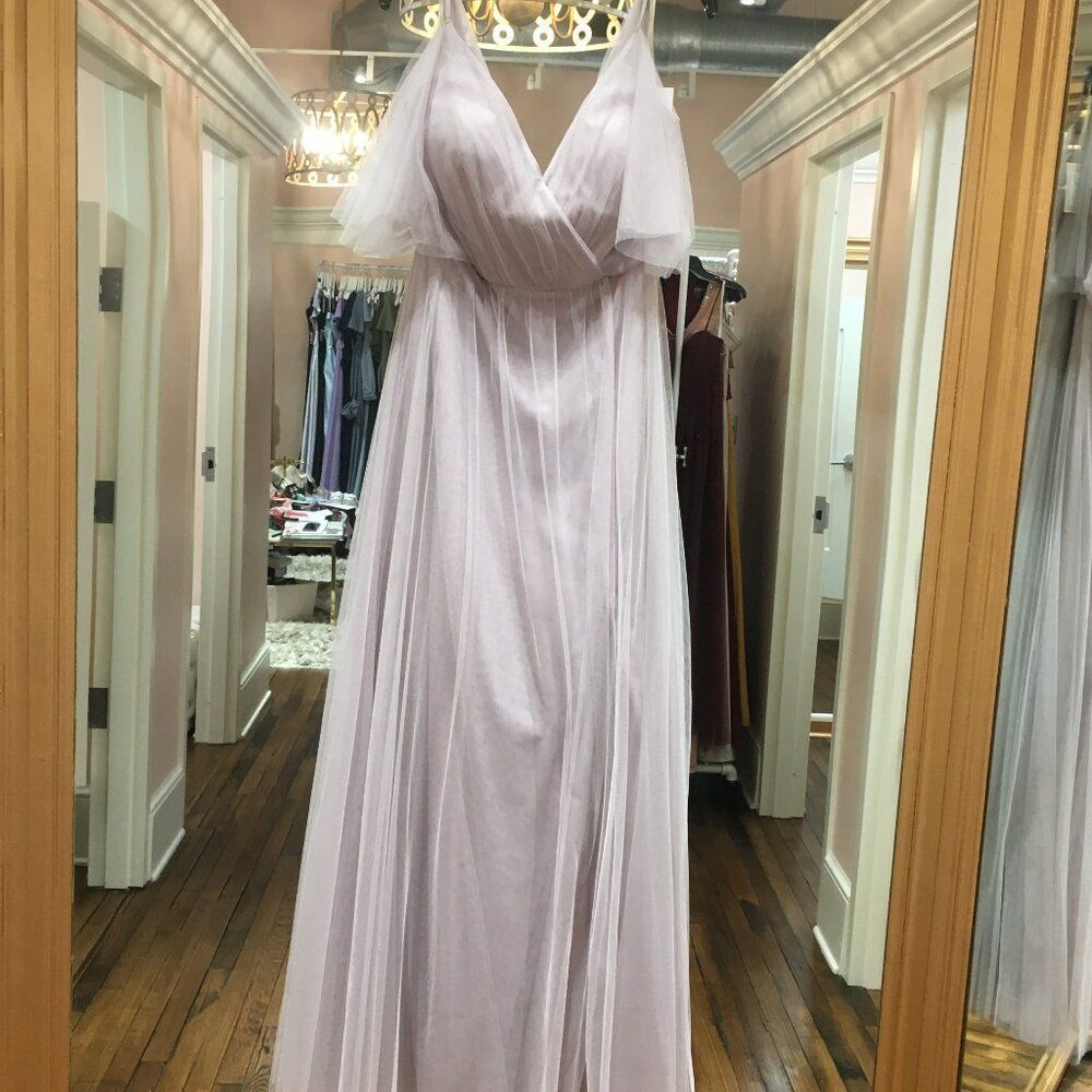 Jenny Yoo Aeryn Long Romantic Tulle Gown Flutter Sleeve Vintage Lilac